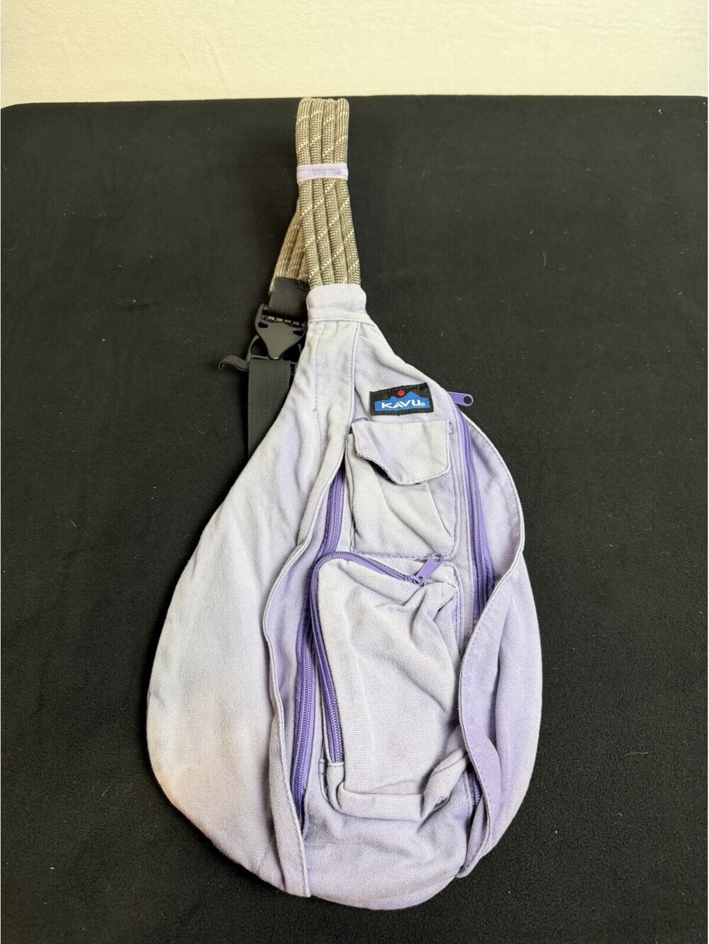 KAVU Rope Sling Bag Purple Canvas Crossbody Backpack Adjustable Strap